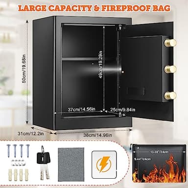 3.0 Cuft Large Fireproof Safe Box for HOME USE, Digital Home Security Safe with Programmable Keypad and Removable Shelf, Document Safe Fireproof Waterproof for Money Firearm Medicine Valuables - Image 7