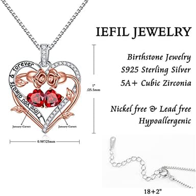 Iefil Anniversary Birthday Gifts for Women Wife Her Girlfriend, January Birthstone Jewelry Necklace Red Garnet Necklace - Image 5