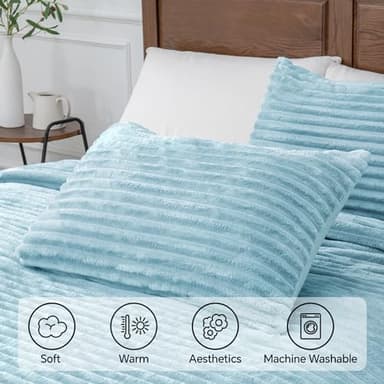 BEDELITE Fleece Twin Comforter Set -Super Soft & Warm Fluffy Light Blue Bedding, Luxury Fuzzy Heavy Bed Set for Winter with 1 Pillow case - Image 5