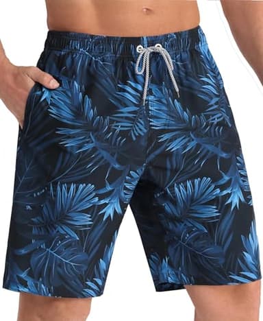 APTRO Men's Swim Trunks 9" Quick Dry Bathing Suit Big & Tall Beach Swimsuits T16 Palm-Blue L - Image 1