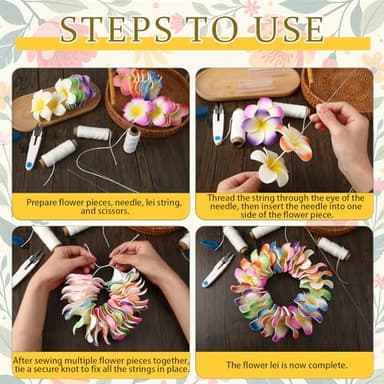 Kaiolbly 9 Pcs Lei Needle Kit, 4 Pcs 14 Inch Stainless Steel Long Lei Needle to Make Hawaiian Leis 4 Lei String 1 Sewing Scissors Lei Making Kit for DIY Graduation Hawaiian Flower Lei Wreath Accessory - Image 4