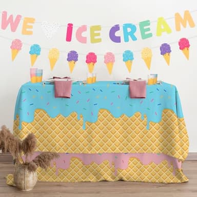 Ice Cream Party Supplies Kit for 24: Ultimate Bundle with Vibrant Paper Plates, Napkins, Cups, Tablecloth & Banner - Ice Cream Birthday Party Decorations - Image 4
