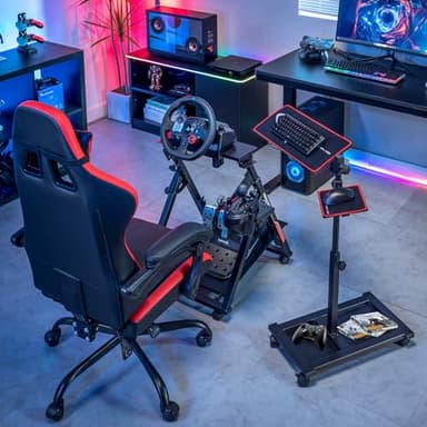 GTPLAYER Adjustable Racing Standing Keyboard and Mouse Tray Rolling with Wheels for Gaming Wheel Stand Simulator Cockpit (Black) - Image 6