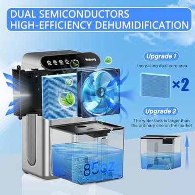 Dehumidifiers for Home (85 OZ Water Tank, 800 sq.ft) Quiet Small Dehumidifier for Basement Bedroom Bathroom with Drain Hose, 3 Gear Timer, Sleep Mode, Auto Shut Off, 7 Color Ambient Light - Image 2