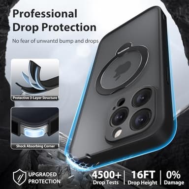 GolbinBox 360° Spin Magnetic Stand for iPhone 15 Pro Max Case, [Compatible with MagSafe], [Full Camera Protection] [16FT Military Drop Protection], Slim Translucent Matte Phone Case, Black - Image 6