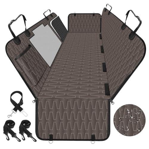 NECKORY Dog Seat Cover for Back Seat, Waterproof Non Slip Car Seat Cover, Scratchproof Dog Car Hammock with Convex Grid & Pocket for Cars SUVs and Trucks - L, Brown/Black - Image 1
