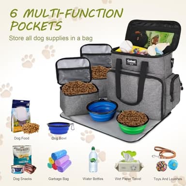 Dog Travel Bag Airline Approved–Pet Travel Tote with Collapsible Bowls,Food Containers & Feeding Mat–Multi-Pocket Organizer for Dogs & Cats, Durable & Water-Resistant for Hiking,Trips,Outdoors - Image 4
