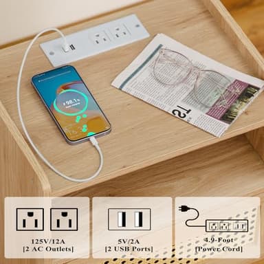 Lerliuo Rattan Nightstand with Charging Station, Boho Side Table with Drawer Open Shelf, Cane Accent Bedside End Table for Bedroom, Dorm and Small Spaces - Image 5
