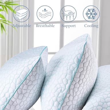 Luxe Linen Reversible Soft & Cooling Bed Pillow for Sleeping Set of 2, King Cozy Bamboo Rayon Pillow for Side, Back & Stomach Sleepers, PE Cooling Adjustable Shredded Memory Foam Pillows 20"*36" - Image 6