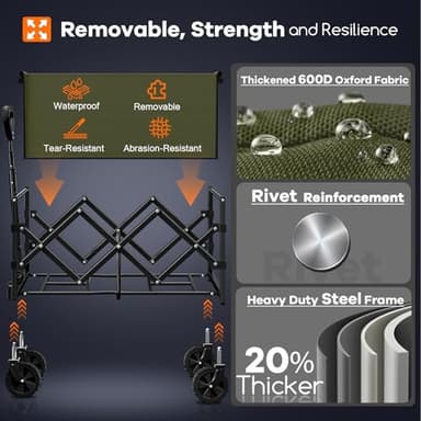 Originsure Collapsible Wagon Cart Foldable - Portable Heavy Duty Folding Beach Wagons with Wheels - Outdoor Utility Carts for Groceries, Shopping, Camping, Sports, Garden with Large Capacity - Green - Image 7