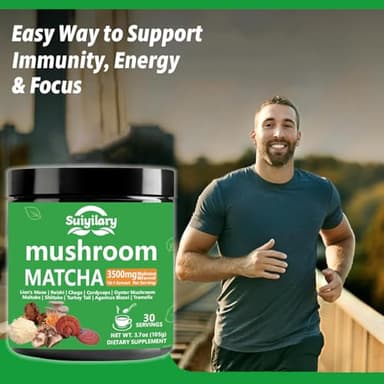 10 Mushroom Matcha Powder with Lion's Mane, Reishi, Mushroom Polysaccharides & More, 3500mg(10:1) Extract, Japanese Ceremonial Matcha for Focus, Energy, Immunity Boost, Memory - 30 Serving - Image 4