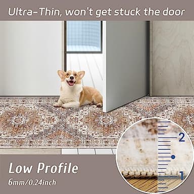 Madane Runner Rug 2x8, Washable Hallway Runner Rugs, Non-Slip Low-Pile Soft Kitchen Rug Runner Laundry Room Rug, Vintage Throw Entry Foyer Mat for Entrance Living Room (Turmeric/Grey, 2 x 8) - Image 6