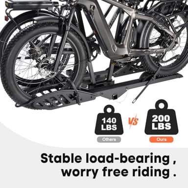 CRAVOT EBike Rack with Ramp, 200 lbs Capacity Heavy Bike Rack Electric Bike Carrier for 2 E-Bike, Foldable Bike Racks for Tow Hitch Up to 5-inch Fat Tire 2'' Receiver - Image 2