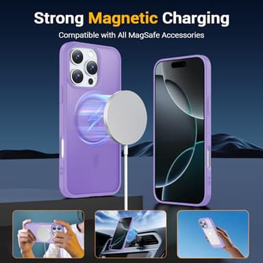 Temdan for iPhone 16 Pro Case, Compatible with Magsafe, Anti-Yellowing, Military-Grade Protection, Shockproof Slim Magnetic Phone Case Cover, Light Purple - Image 3