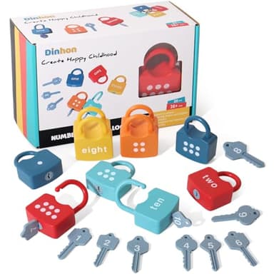 Dinhon Kids Learning Locks with Keys Numbers Matching & Counting Montessori Educational Toys for Ages 3 yrs+ Boys and Girls Preschool Games Gifts - Image 1