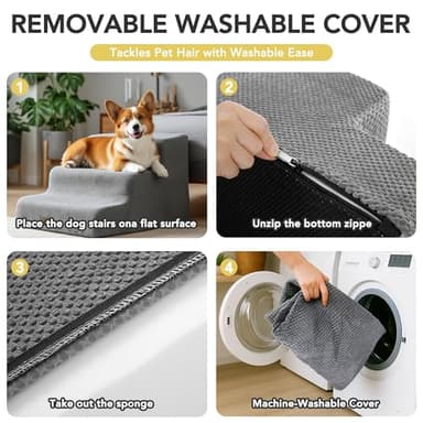 Deconovo Pet Stairs for Small & Elderly Dogs Cats 4-Step Dog Ramp Non-Slip Surface, Soft Washable Cover, Portable for Couch & Bed Use –Ideal for Senior Pets, Compact Storage Friendly, 19.7" H Ash Gray - Image 4