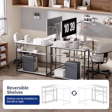 Pamray 43 Inch L Shaped Computer Desk with Reversible Side Storage Shelves, Small Corner Desk for Small Space Home Office,Writing Study Table PC Desk for Bedroom,White Marble - Image 5