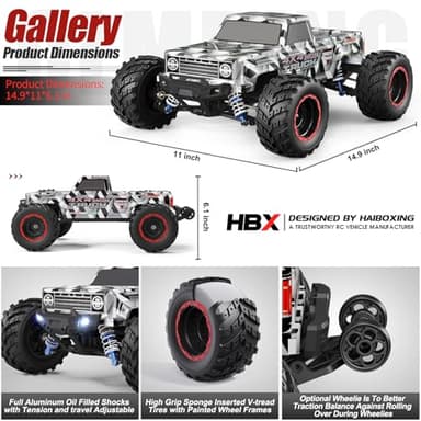HAIBOXING 1/12 Scale Brushless RC Cars 903A, 4X4 Off-Road RC Monster Truck with Fast Remote Control of 55KM/H Top Speed, Hobby Grade RTR RC Vehicles All Terrain for Adults, Boys - Image 4