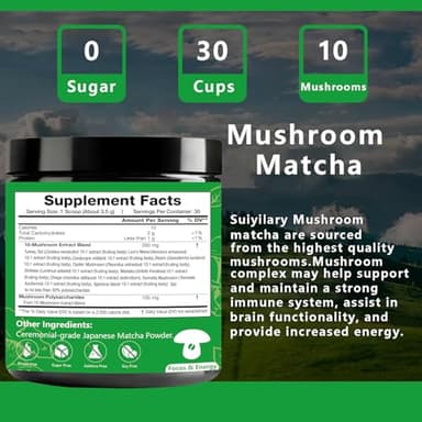 10 Mushroom Matcha Powder with Lion's Mane, Reishi, Mushroom Polysaccharides & More, 3500mg(10:1) Extract, Japanese Ceremonial Matcha for Focus, Energy, Immunity Boost, Memory - 30 Serving - Image 7