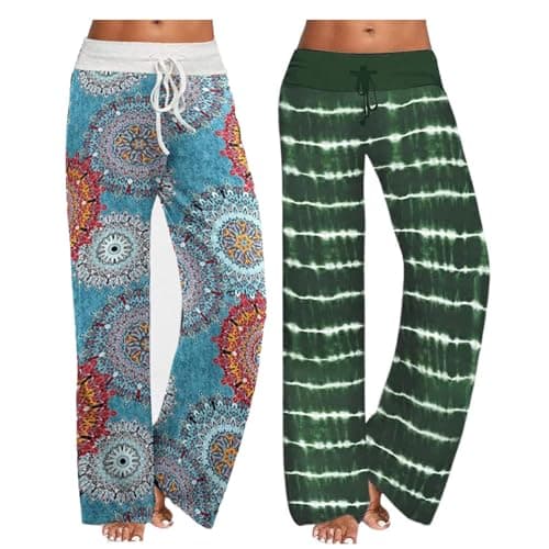 iniber 2 Pack Comfy Pajama Pants for Women Casual Drawstring Sleep Lounge Pants Soft Wide Leg Bottoms - Image 1