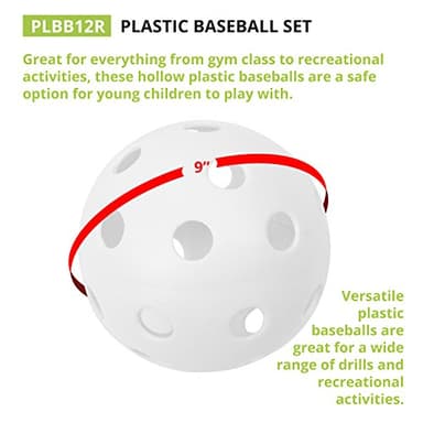 Champion Sports 9" Hollow Plastic Baseball Set - Athletic Baseball Equipment - Practice Baseballs Plastic Hollow - Regulation Size Balls - Fun for All Ages - Lightweight/Durable - Set of 12 - Image 2
