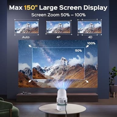 [Built-in Battery] Mini Projector with Wifi and Bluetooth, Rechargeable Portable Outdoor Smart Projector with Support 4K Decoding, Electric Focus Home Theater for Phone, White - Image 4