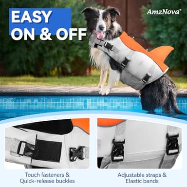 AMZNOVA Shark Dog Life Jacket, Swimming Vest with Handle, Dog Life Vest for Swimming & Boating, Ripstop & Buoyancy for Puppy Doggy, M, Bright Orange - Image 5