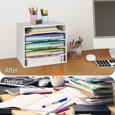 EMERIT Paper Organzier Wood Desktop Organizer Storage Letter Tray File Sorter with Adjustable Shelves for Home Office - Image 6