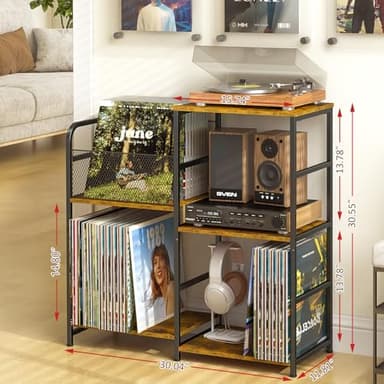 ThreeHio Record Player Stand, Turntable Stand with Vinyl Storage Holds up to 300+ Albums, Storage Cabinet for Vinyl Records, Record Player Table for Living Room - Image 3