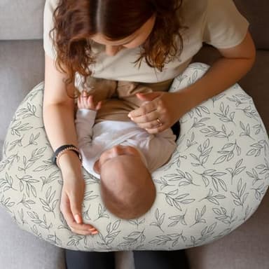 Nursing Pillow Cover - 2-Pack Muslin Cotton Removable Covers for Breastfeeding Pillows, Ultra-Soft Baby Feeding Pillowcase for Boy & Girl, Fits 22.5"x18" Pillows (Green Leaf & Sage Green) - Image 5