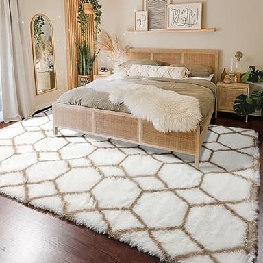 ONASAR Large Area Rugs for Living Room, 7x10 White and Beige Bedroom Rug, Washable Geometric Boho Soft Plush Shaggy Fuzzy Floor Carpet Mat for Nursery Kids Girls Boys Teen Dorm Home Decor - Image 5