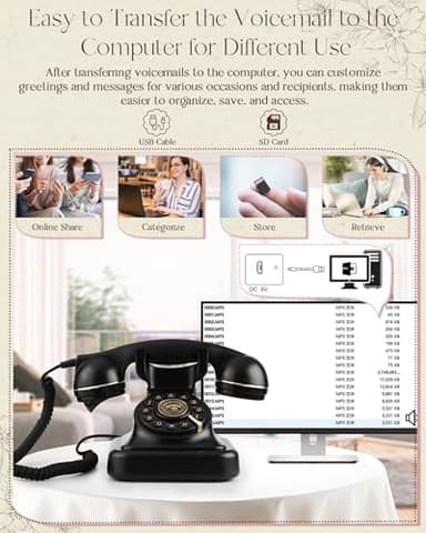 FONYICK Audio Guest Book Wedding Phone, Retro Phone Guestbook for Record Voice Messages, Personalized Wedding Guest Book Telephone for Bridal Shower, Birthday, and Daily Diary, Black - Image 5