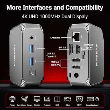 FIREBAT Mini PC Computer N150 Intel (3.6GHz)【T2】 DP1.4, 1GHz 24EUS 4K UHD, 16GB SO-DIMM DDR4 RAM 512GB M.2 SSD, Small Mini Desktop Computer for Office, Business, Home, School, Education - Image 4