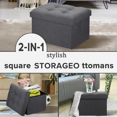 LINMAGCO Ottoman Storage Ottoman with Storage Small Foot Rest Stool Under Desk Stool Short Folding Footrest Linen Cloth Dark Gray 16X12X12IN - Image 5
