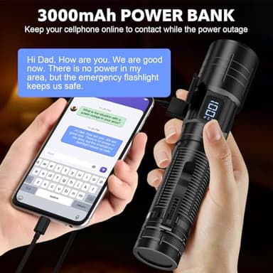 AdamStar Tactical High Lumens Flashlights, LED Rechargeable Flashlight Super Bright Flash Light with Power Display Waterproof Small Flashlights for Camping Emergencies, 6Modes Zoomable Pocket - Image 4