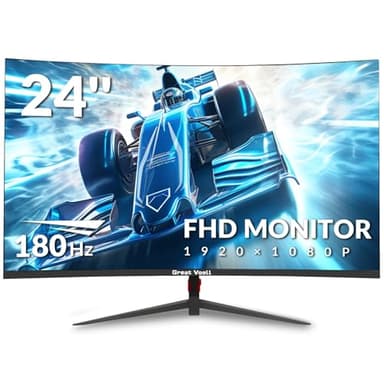 Great voell 24 Inch Curved Gaming Monitor, 180Hz/144Hz FHD 1080P, 120% sRGB, 1ms, AMD FreeSync, Low Motion Blur, VESA Wall Mount, HDMI 1.4 & DP 1.2 – Black - Image 1