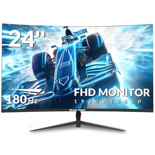 Great voell 24 Inch Curved Gaming Monitor, 180Hz/144Hz FHD 1080P, 120% sRGB, 1ms, AMD FreeSync, Low Motion Blur, VESA Wall Mount, HDMI 1.4 & DP 1.2 – Black