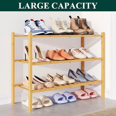 Smiry Bamboo Shoe Rack for Closet, 3 Tier Wooden Stackable Shoe Organizer, Free Standing Shoes Storage Shelf for Entryway, Front Door Entrance, Natural - Image 5