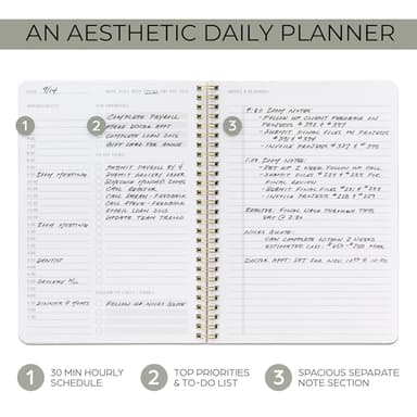 Beautiful Daily Planner And Notebook With Hourly Schedule - Aesthetic Spiral To do List Notepad to Easily Organize Your Tasks And Appointments - Stylish Book And School Or Office Supplies For Women - Image 2