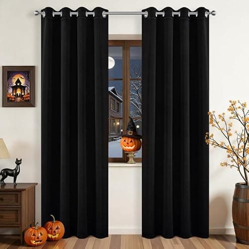 Joydeco Blackout Curtains for Bedroom,Black Out Curtains 84 Inch Long,Black Curtains with Grommets,Noise Reducing Energy Saving Wrinkle-Free Drapes for Living Room,Halloween Window Treatments 2 Panels
