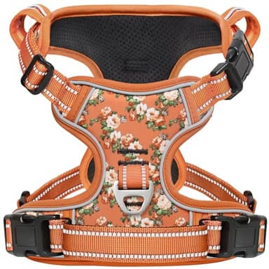 Timos Dog Harness for Large Dogs, No Pull Service Vest with Reflective Strips and Control Handle,No Choke Dog Harness with 2 Metal Rings for Easy Walking,Outdoor Training,Flower Orange, L - Image 1