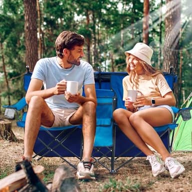 WTVIDAS Double Beach Chair with Canopy Shade Heavy Duty Camping Chairs with Cup Holder Folding Loveseat for Outside Lawn - Image 7