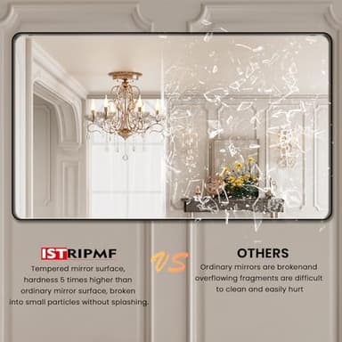 ISTRIPMF Bathroom Mirror Black,50x30 Inch Large Matte Black Bathroom Vanity Mirror,Rectangle Black Metal Framed Mirror for Wall,Anti-Rust,Shatter-Proof (Horizontal/Vertical) - Image 6