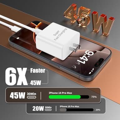 Fikeloy iPhone 17 16 Pro Max Charger Fast Charging, 45W Super Fast USB C Chargers for iPhone 16 (6FT+6FT+10FT) Type C Chargers Cord with Fast Charger Block for iPhone 17/16/15 Series/iPad/ GalaxyS24 - Image 3