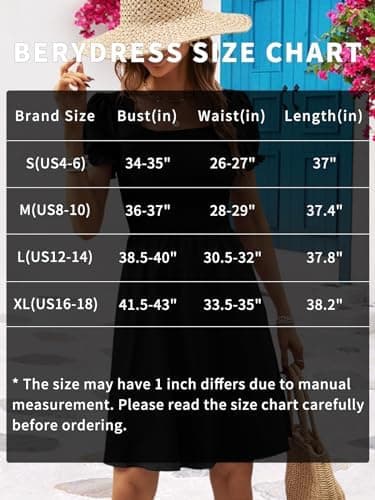 Berydress Women's Summer Dresses 2025 Pockets Short Sleeve Square Neck Flowy A Line Casual Beach Smocked Mini Sun Dress - Image 5