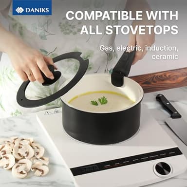Daniks 9-Piece Nonstick Cookware Set, Ceramic Induction Pots and Pans with Detachable Silicone Handles, Oven & Dishwasher Safe, Black - Image 6