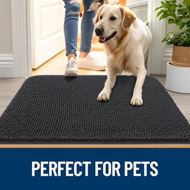 OLANLY Dog Door Mat for Muddy Paws 70x24, Absorbs Moisture and Dirt, Absorbent Non-Slip Washable Doormat, Quick Dry Chenille Mud Mat for Dogs, Entry Indoor Entryway Carpet for Inside Floor, Dark Grey - Image 6