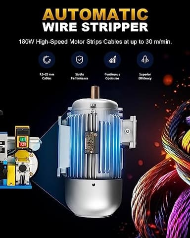 CREWORKS Electric Wire Stripper Machine, 0.06"-1" Automatic Wire Stripping Machine, Wire Stripping Tool for 1.5-25 mm Scrap Wire, 5 Channel Copper Wire Stripper Power Tool for Leftover Cable Recycling - Image 4