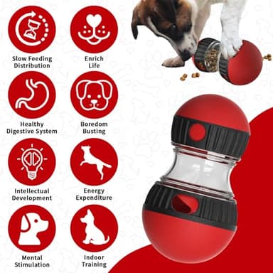 COSOWO Interactive Dog Treat Dispenser and Puzzle Toys, Dog Slow Food Feeder Rolling Ball for Reducing Boredom and IQ Training Toys, Red - Image 2