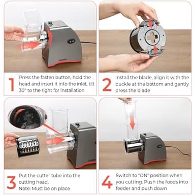 Electric Cheese Grater, Upgraded Salad Maker with 5 Replaceable Stainless Blades, 250W Electric Cheese Shredder, One-Touch Control Vegetable Cutter Kitchen Slicer for Cheeses, Fruits, Nuts - Image 6